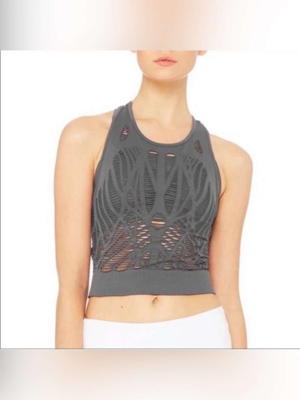 Alo Yoga Vixen fitted distressed crop top